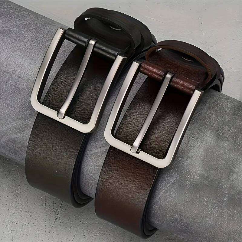 Men's Synthetic Leather Belt with Square Alloy Buckle - Black, Casual & Business Style, Durable Accessory Vintage Belts Y260225