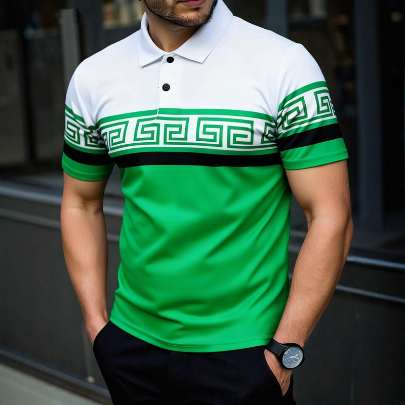 2026 New Model Designer Casual Men's Polo Shirt With Lapel Design 3D Color Block Patchwork Short-sleeved T-shirt Slim-fit Men's Polo Shirt