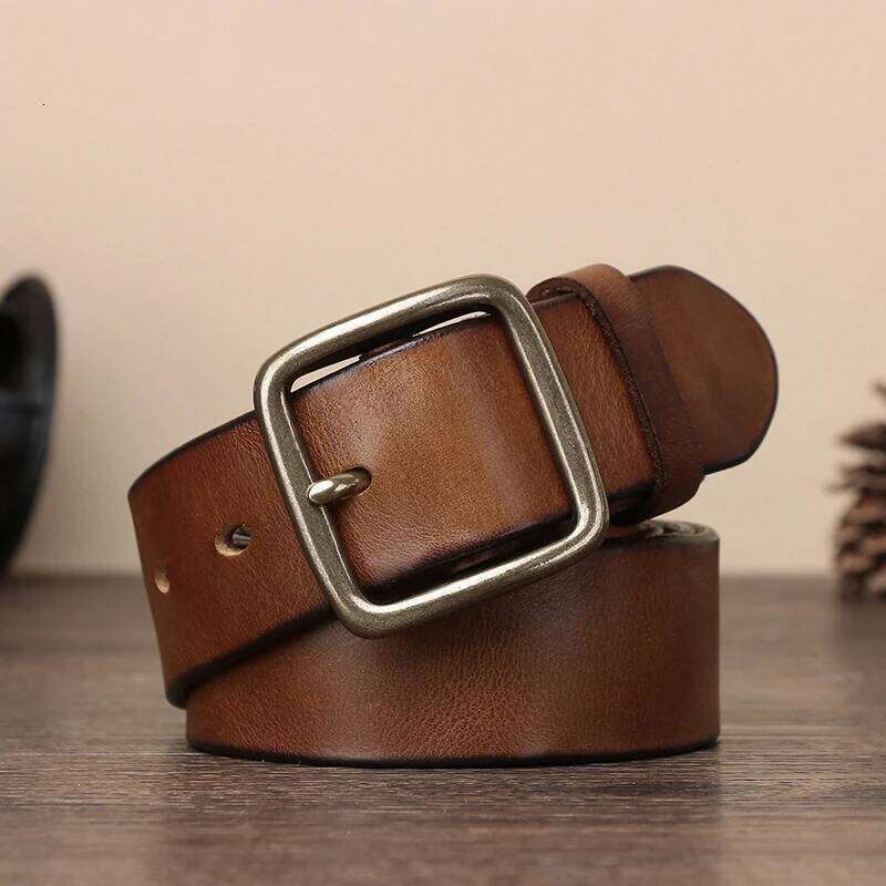 Men's Cowhide Copper Buckle Belts All Matching Casual Jeans High-quality Luxury Genuine Leather Belt For Man Y260225