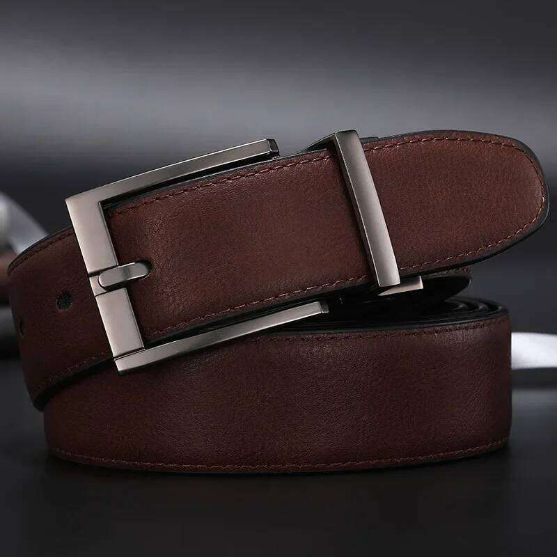 Business Luxury Brand Belts Men Metal Pin Leather Belt Reversible Buckle Brown Black Strap for Jeans and Pants HQ110 Y260225