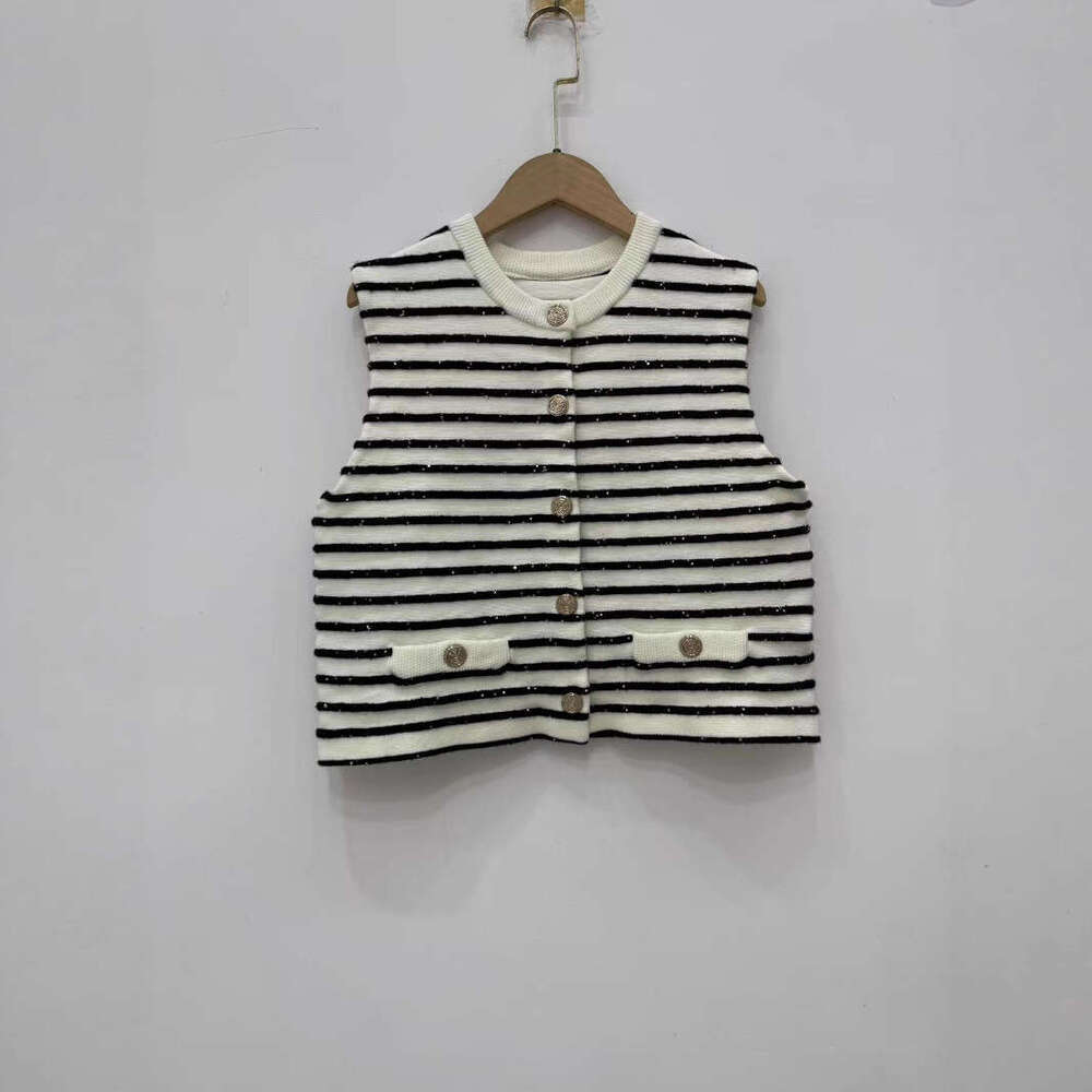 2026 Early Autumn New French Elegant Small Fragrance Style Striped Knitted Cardigan + Sequin Vest Top