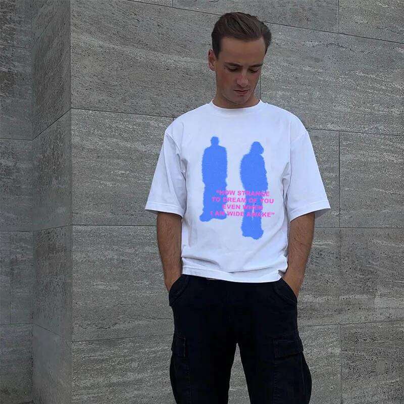 Men's Harajuku Shadow graphic cotton oversized top retro short-sleeved Tshirt summer street Korean fashion Y2k clothing C260225