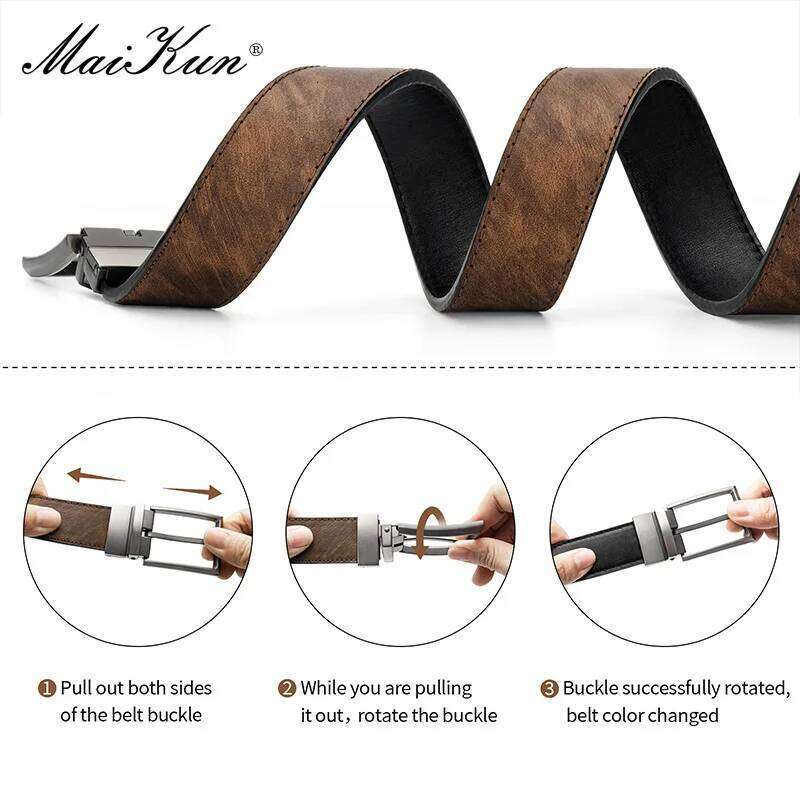 Maikun Reversible for Men Brown Leather For Trousers Boss Belts Men's Designer Waist Belt Coffee Y260225