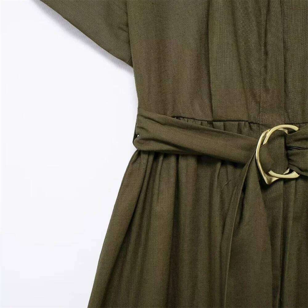 2024ZAR Summer New Women's Wear European and American Fashionable Minority Linen Blended Midi Shirt Style Dress XJ260225