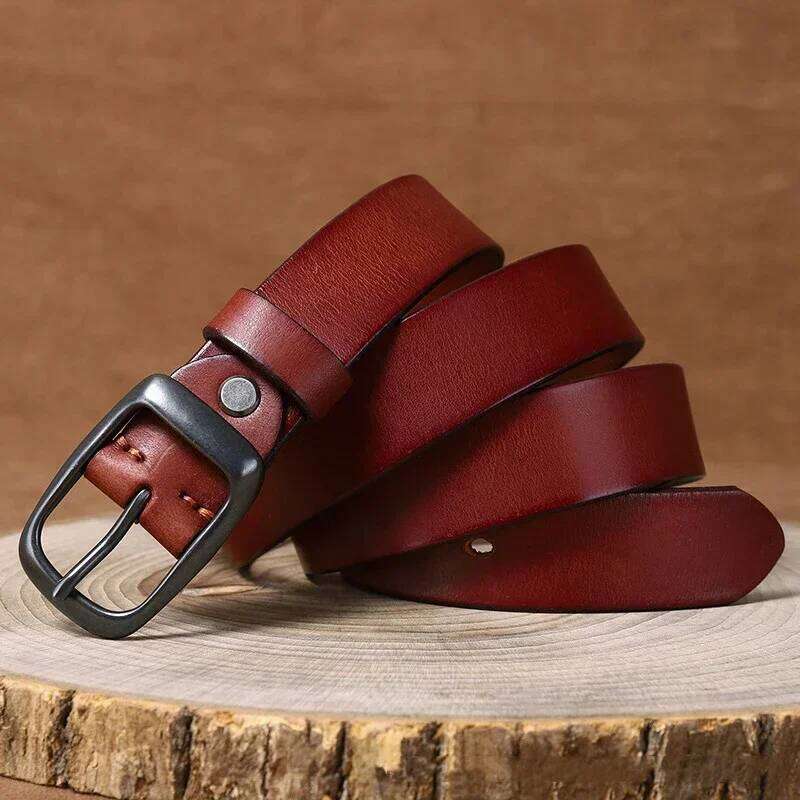 3.3CM Pure Cowhide Genuine Leather for Men's High Quality Jeans Brass Buckle Belts Cowboy Waistband Male Fashion Designer Y260225