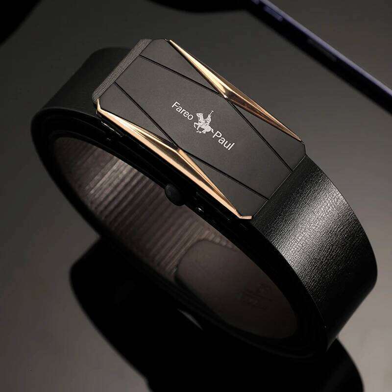 Fashion Men's Genuine Leather Automatic Buckle Ratchet Belt Random Adjustment Y260225