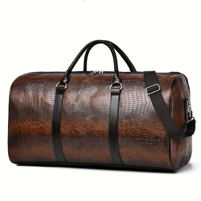 Large Capacity Retro Crocodile-Textured Travel Duffel Bag - Durable Vacation Luggage, Versatile Gift for Men & Women Y260225