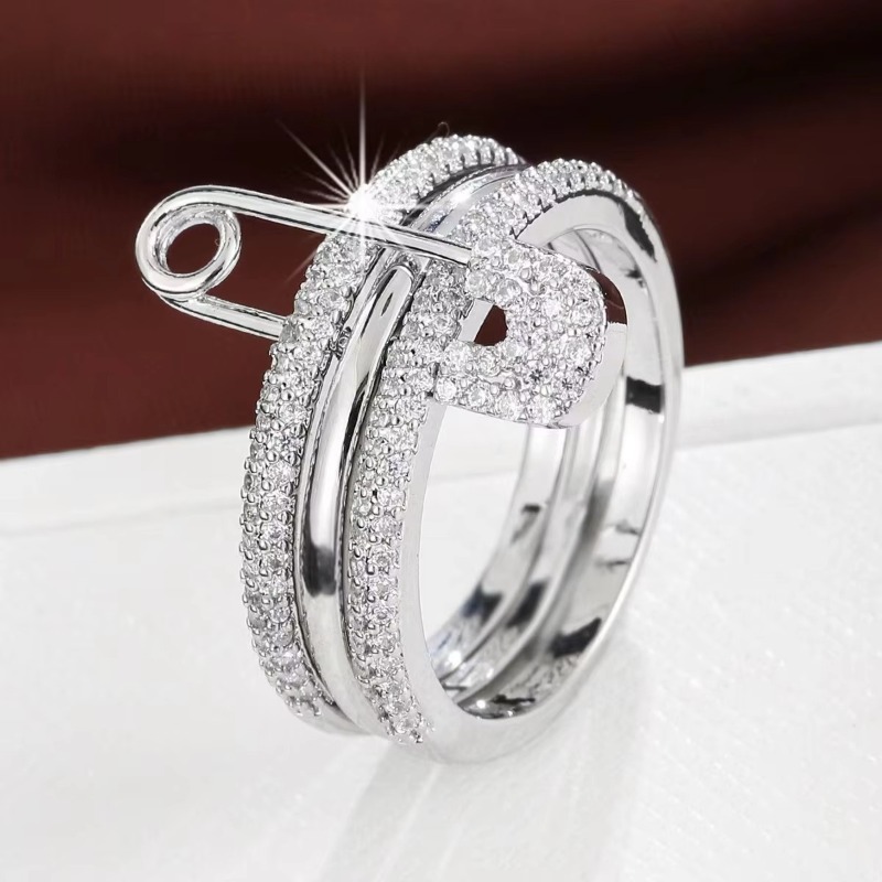 European American Three Color Separable Ring For Women Personality Micro Inlaid Zircon Pin Design Adjustable Finger Ring Fashion Jewelry