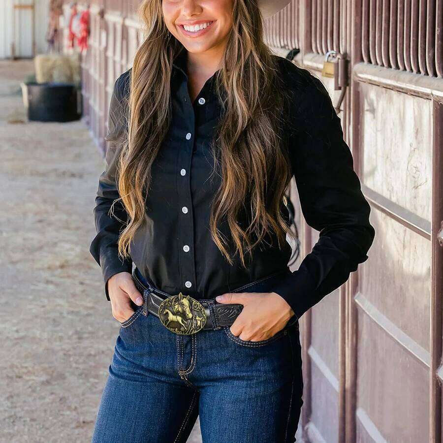 1pc men's western-style belt, paired two horses, patterned bottom cover with big cow head, carved floral patterns and long Y260225