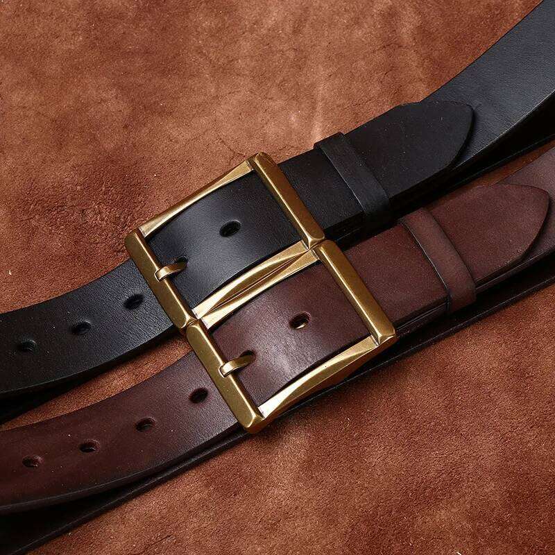 3.8 Cm Wide High Quality Genuine Leather Men's Retro Thickened First Layer Pure Cowhide Brass Buckle Jeans Luxury Male Belt Y260225