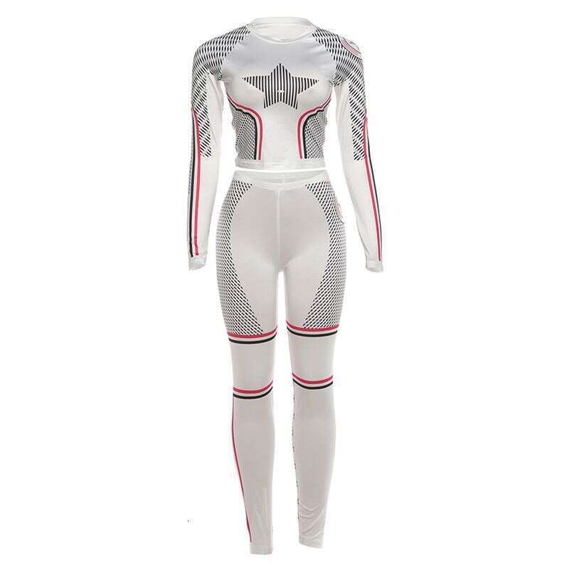 2026 Fashionable Sporty Style Unique Striped Star Print Long Sleeve Top Women's Slim Fit Pants Set Winter