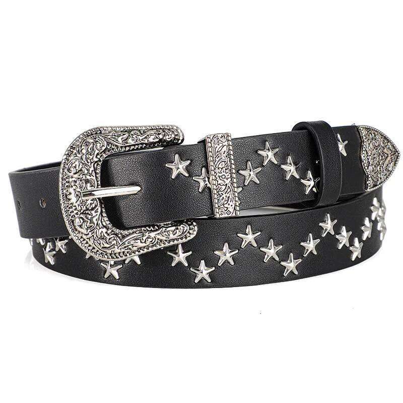 Men's and Women's Trend Pentagram Rivet Punk Style, Vintage Carved Buckle PU Leather BeltsSubculture Rock Hip-Hop Y2k Belt Y260225