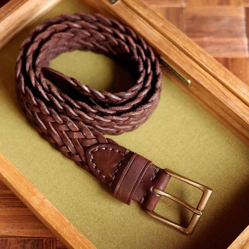 Designer Retro Brass Copper Buckle Hand-woven Vegetable Genuine Leather Casual Versatile Soft Jeans Belt Universal Style Y260225