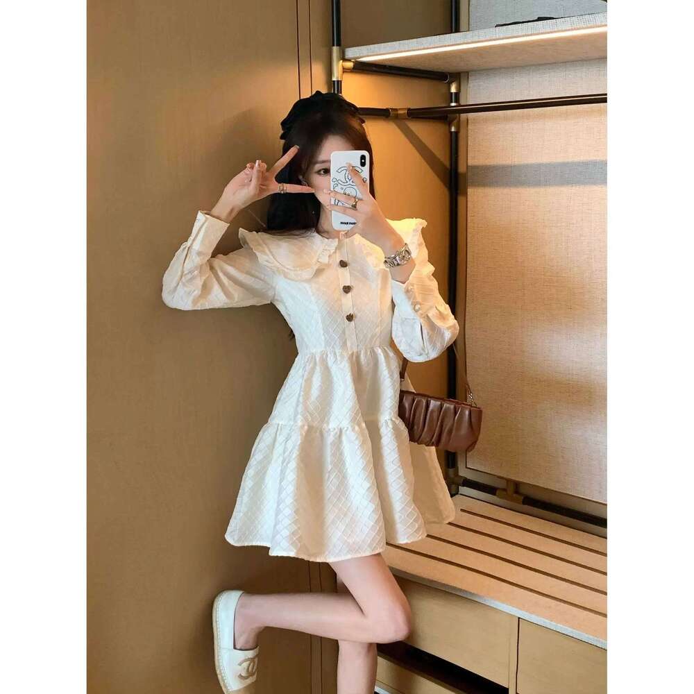 Waist Cinching Temperament Long Sleeved Dress for Children Spring Autumn French Style New Collar Design Niche and Unique XJ260225