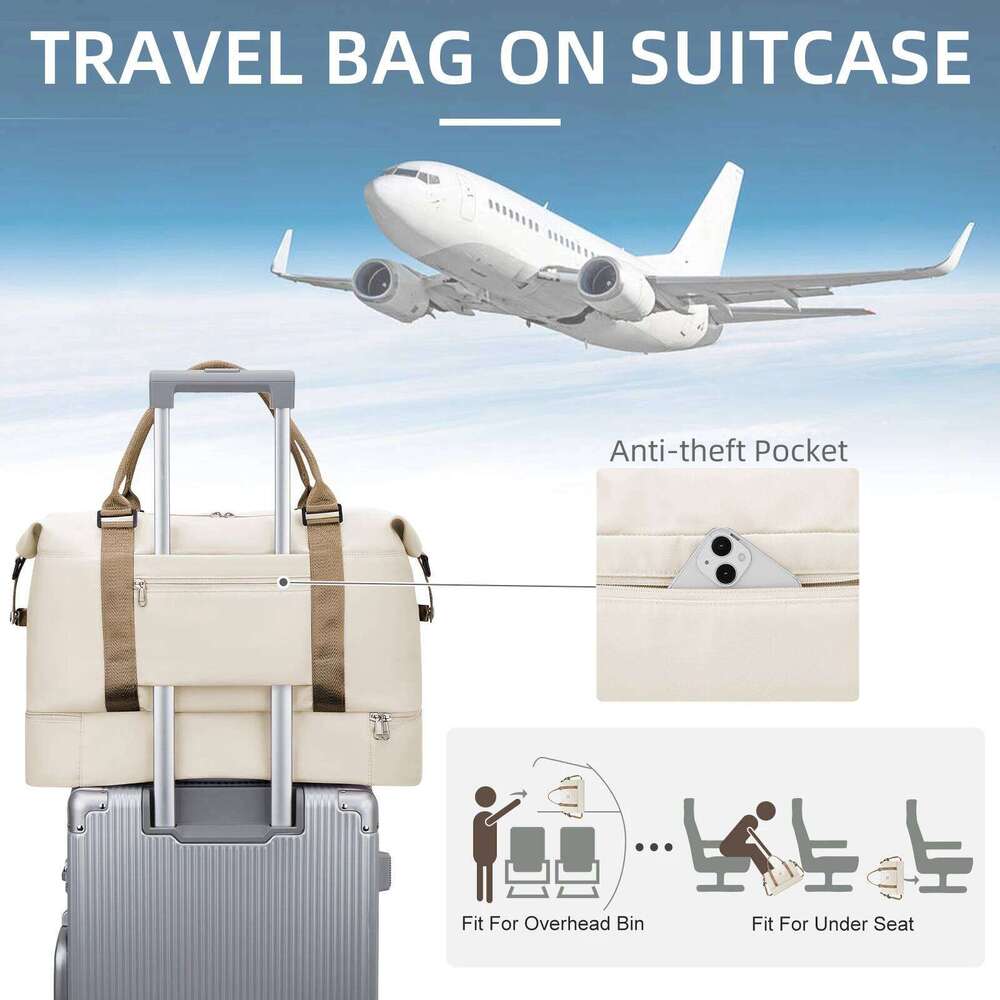 Women's Large Capacity Bag, Airplane Travebags Weekend Bag,Sports and Gym Backpack,Expandable Waterproof Travel Bag Khaki Y260225