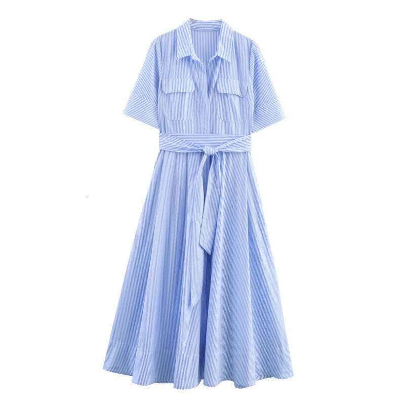 New Fashion Women's Long Dresses Short Sleeve Striped Shirt Casual Chic Loose Fit Comfortable Summer Y2k Clothes Daily Office XJ260225