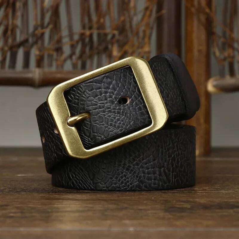 3.8CM Pure Cowhide High Quality Genuine Leather Belts for Men Brand Strap Male Brass Buckle Fancy Vintage Jeans Cowboy Cintos Y260225