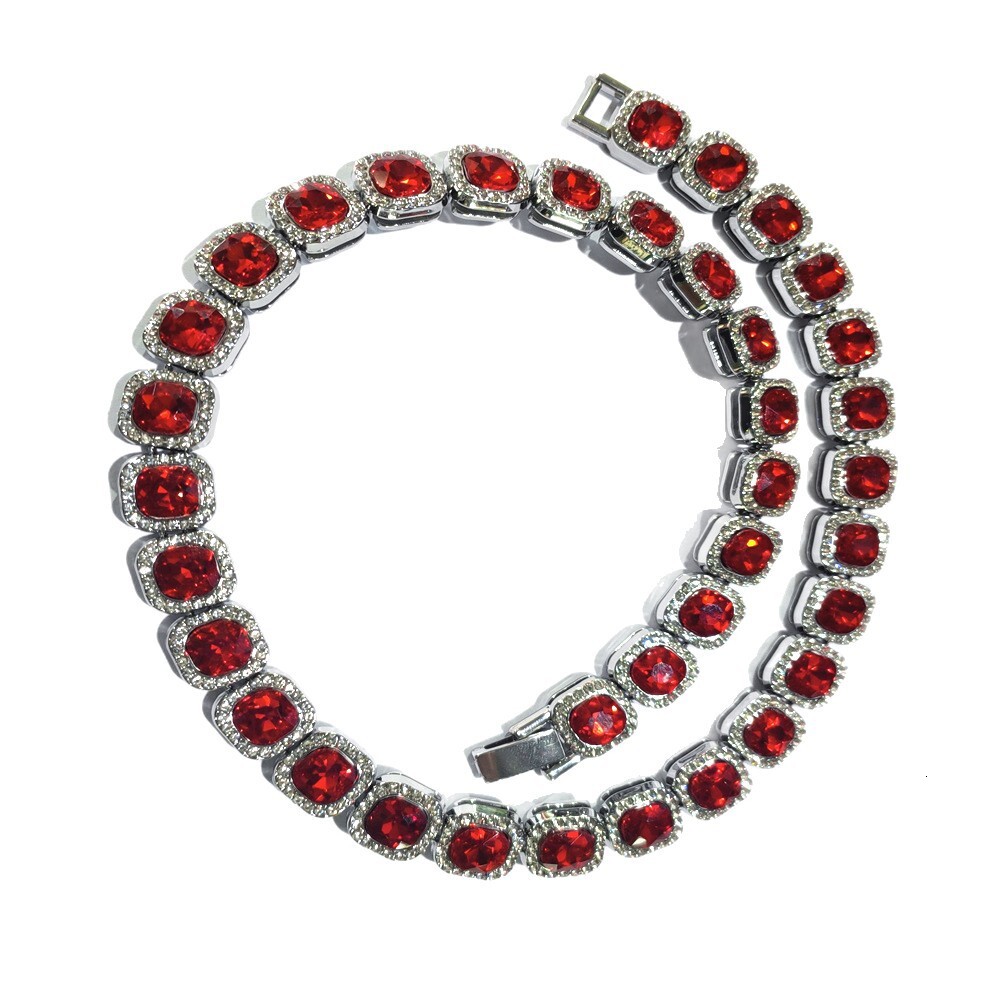 New Hip Hop Red Glass 12mm Cuban Hand Necklace Rock Sugar Chain HipHop Trendy Men's Accessories