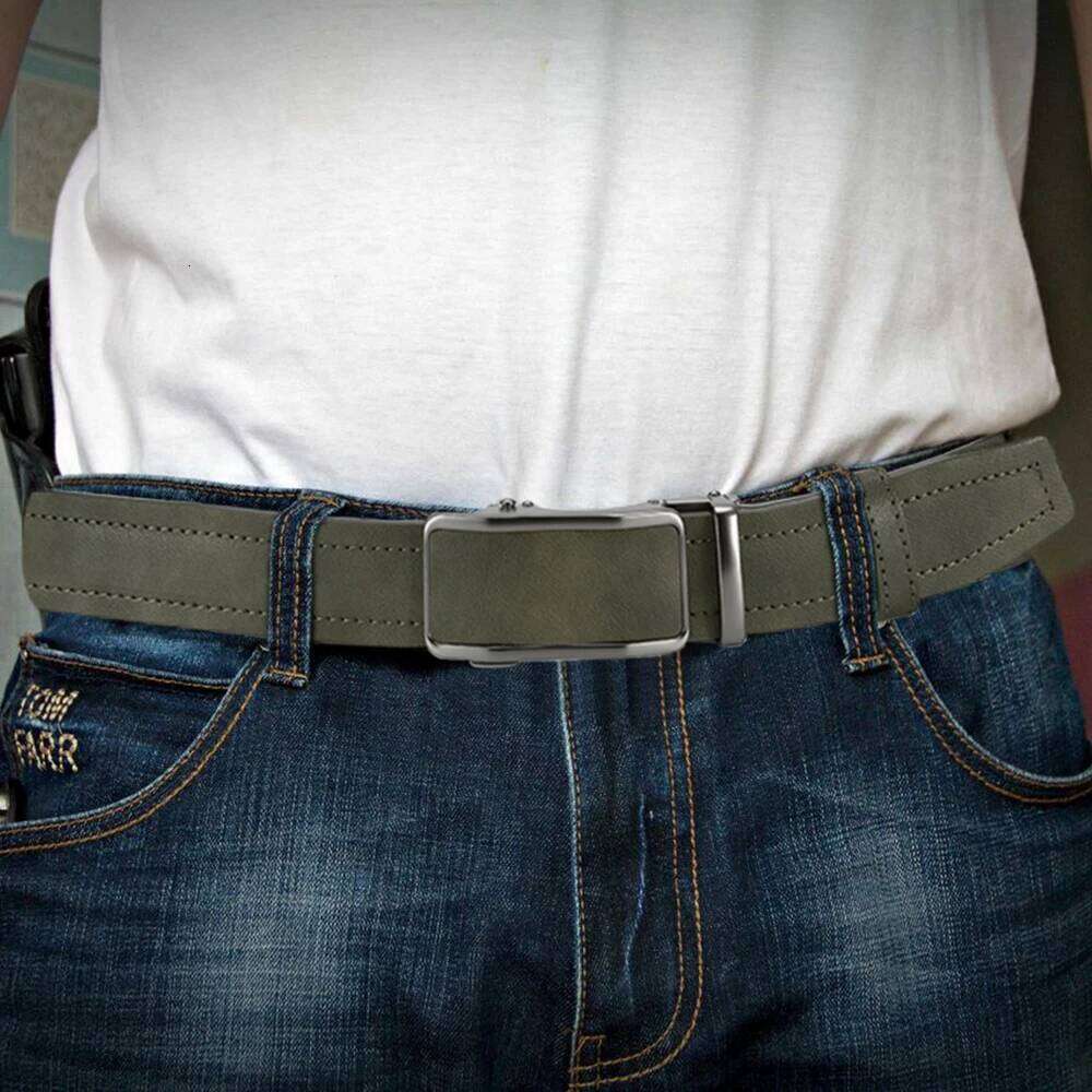 Leather Men's High-quality Business Automatic Buckle Fashionable Ratchet Belt Can Be Adjusted Freely 2PCS Y260225