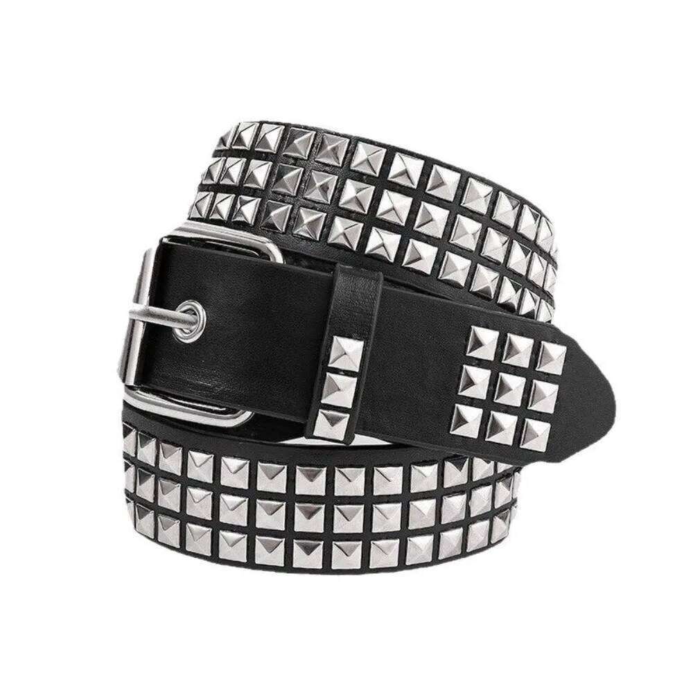 Square Bead Rivet Metal Pyramid Men and Women Punk Hardware Jeans Y2K Designer Belt Women's Belts Y260225