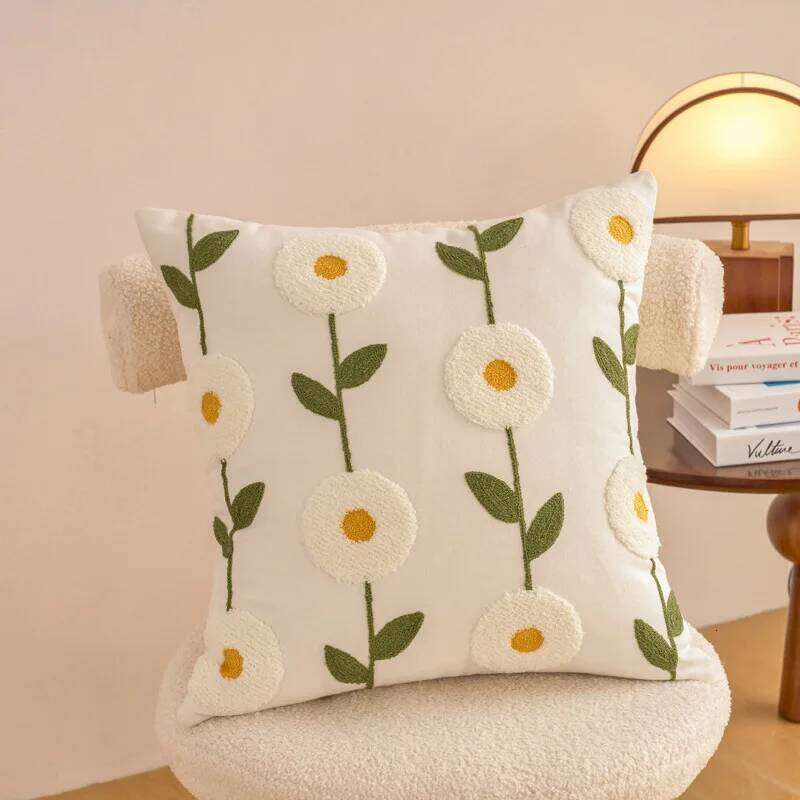 Embroidered Cotton Flower Cushion Cover For Home Sofa Bed Throw Pillowcase Living Room Decorative