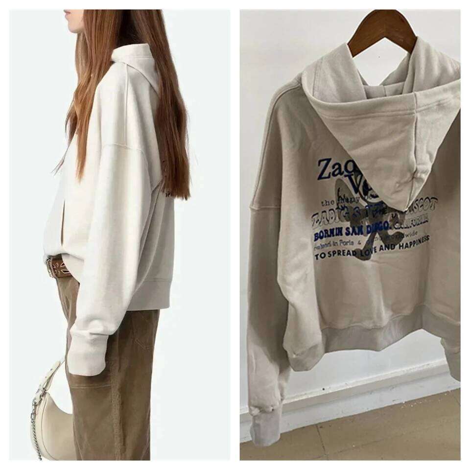 Spring White Ink Hot Stamping Embroidery Hooded Women's Solid Color Plush Sweatshirt Mdng260225