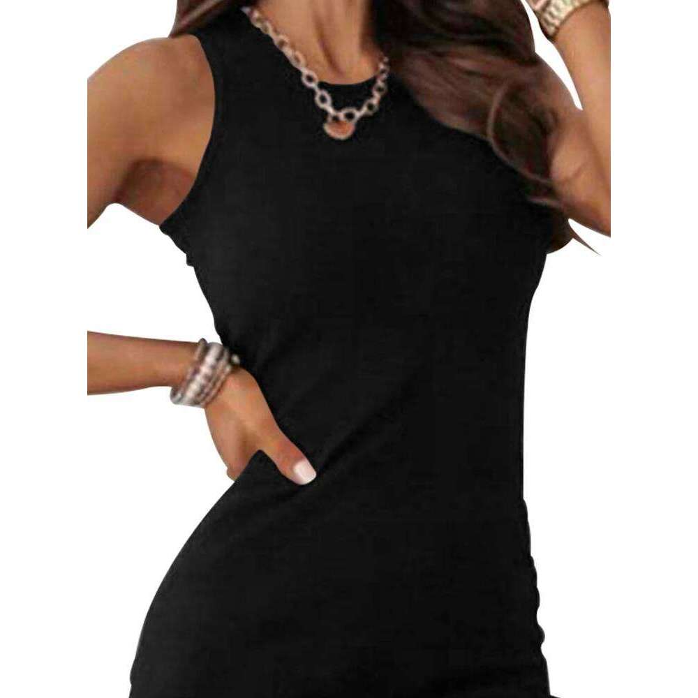 Women Black Casual Sleeveless Knitted Dress Mini Slits for Comfortable Fashionable Style XJ260225