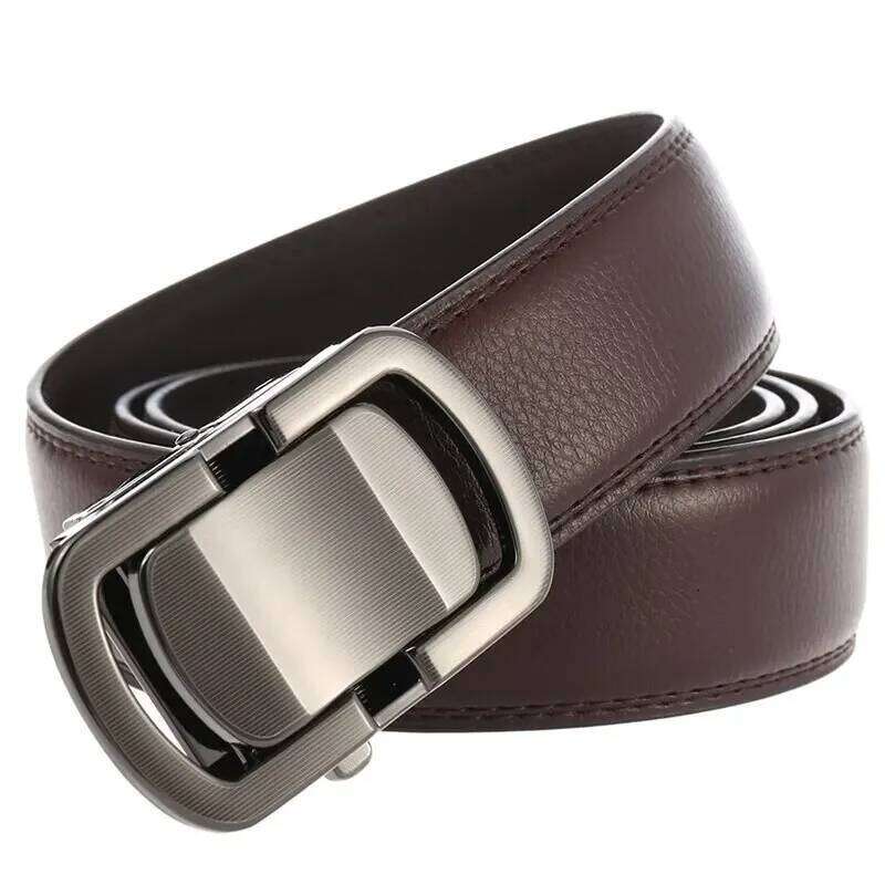 Men's Novel Automatic Buckle Belt - Genuine Cowskin Leather, 3.5cm, Business Style, Size 150-200cm Y260225