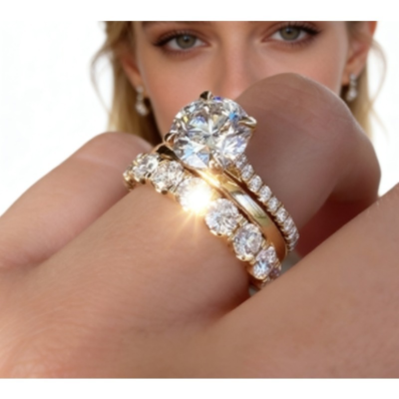 3-piece Ring Set For Women 5-prong Setting Anniversary Celebration Jewelry Elegant Statement Rings Shine Your Beauty