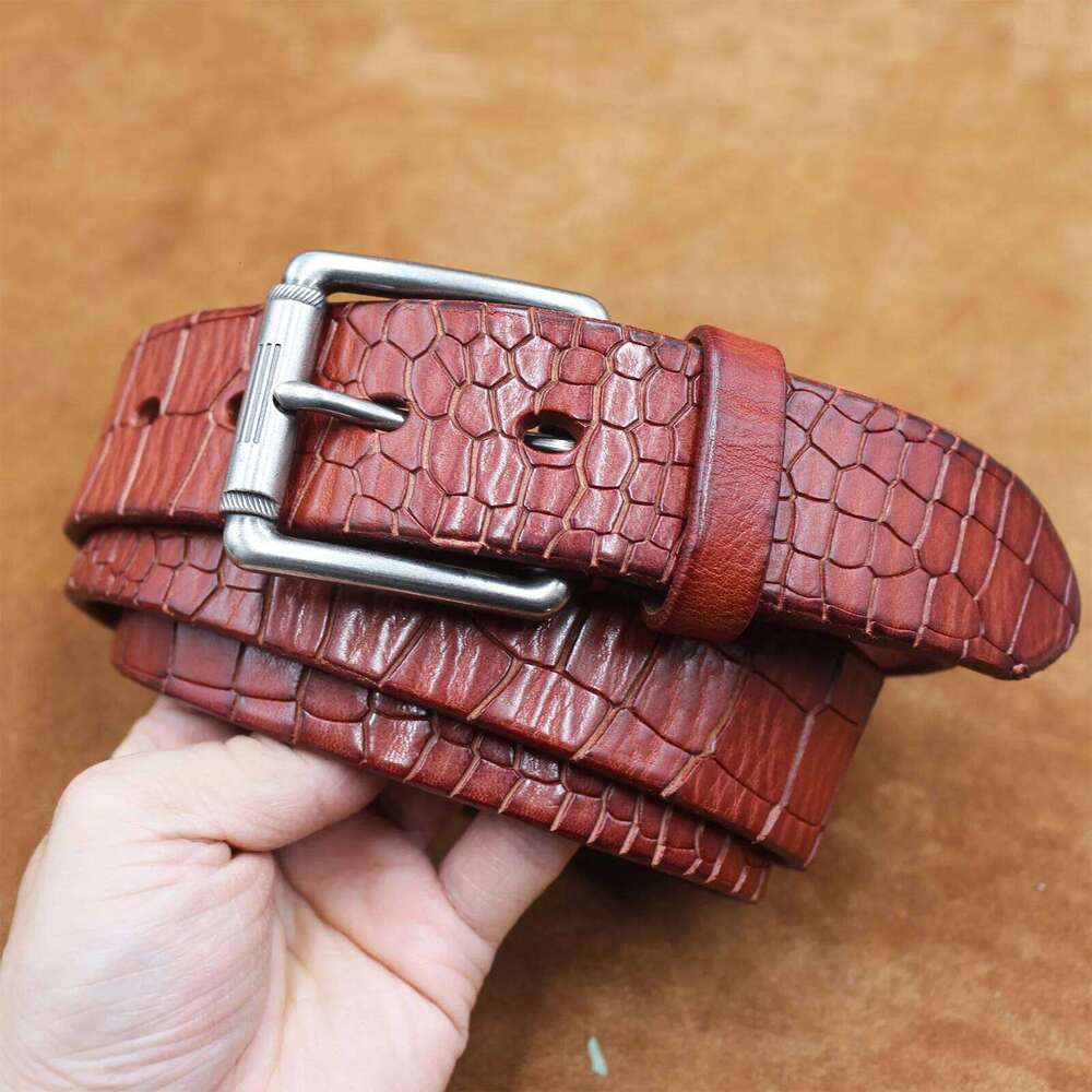 3.8CM New Style Men Italian Thickened Pure Cowhide Crocodile Pattern Genuine Leather Belt Male Retro Versatile Jeans Strap Belts Y260225
