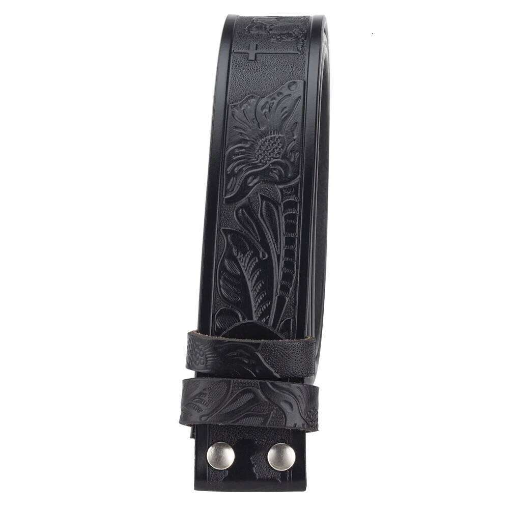 No Buckle Belt Genuine Leather Horse Cross Pattern Width 3.8cm Y260225