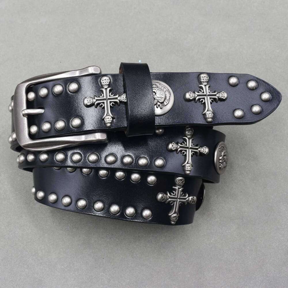 NEW Metal Cowboy Genuine Leather Cowskin Men Belt Punk Rivet Jeans Belts For WOMEN Ceinture Homme Cinturones Hombre Y260225