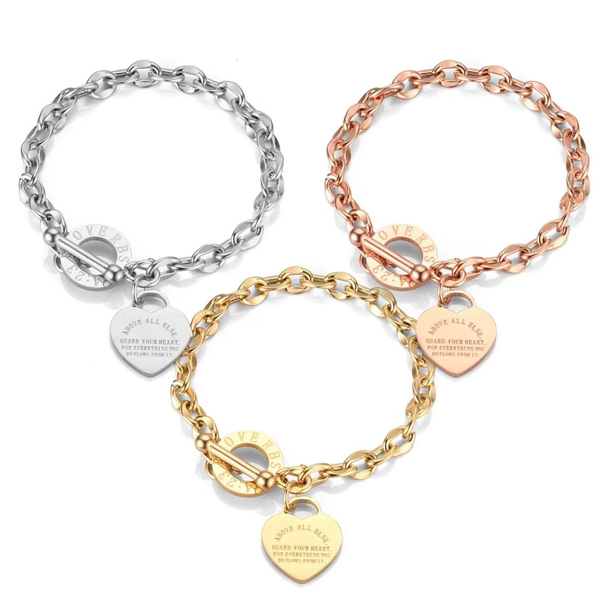 best-selling new titanium women's ins-style OT clasp stainless steel heart-shaped bracelet, simple design, can be engraved