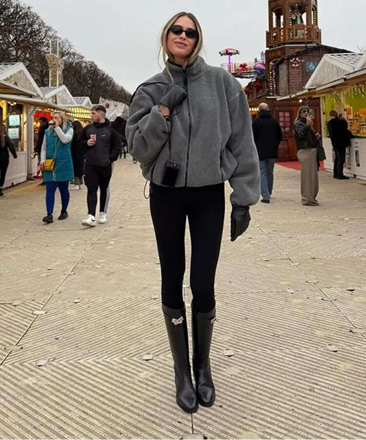 Women's wool stand up collar jacket casual gray zipper drawstring warm jacket 2026 autumn and winter fashionable women