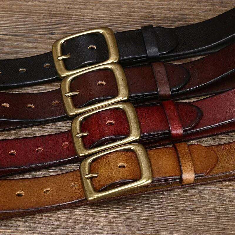 3.3CM Men's Genuine Leather Belt Luxury Designer Brass Pin Buckle Belts Pure Cowskin Vintage Strap Male Jeans for Man Women Y260225