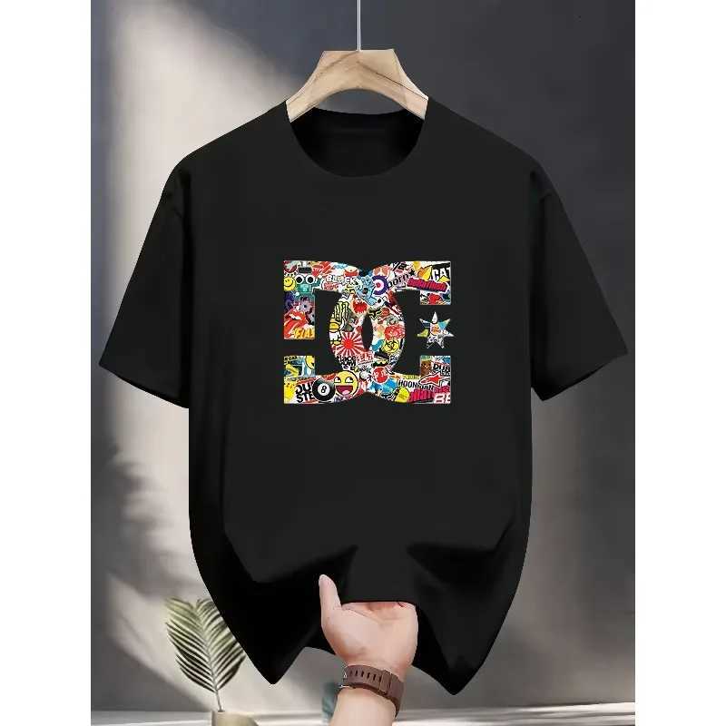 2025 Men's & Women's Sticker Collage Letter T-shirt Summer Casual Crew Neck TeeT260225