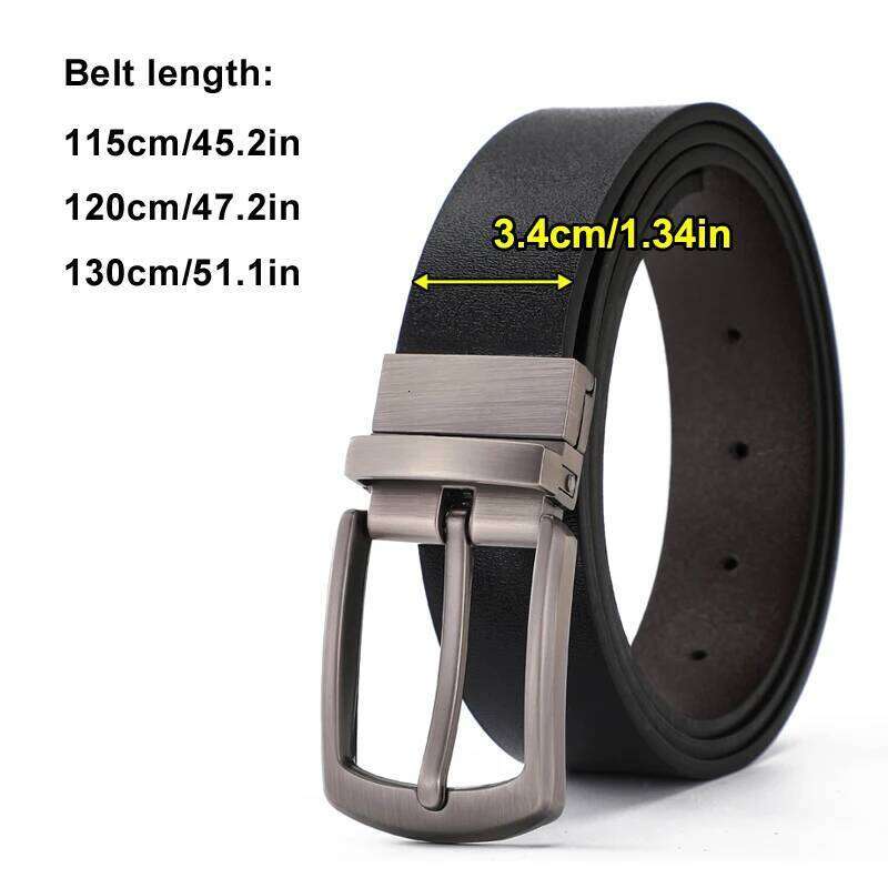 1 double-sided leather belt-2 style belt with irregular pattern, rotary alloy buckle, suitable for business dress pants and casu Y260225