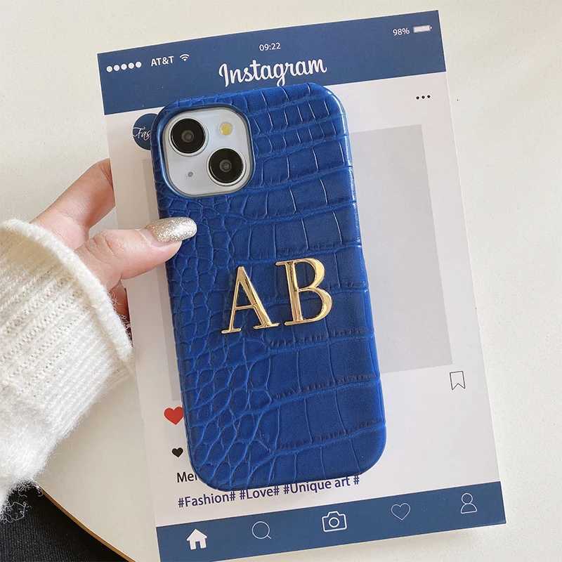 Luxury Crocodile Texture PU Leather Phone Case | Custom Metal Letter Red CoverT260225