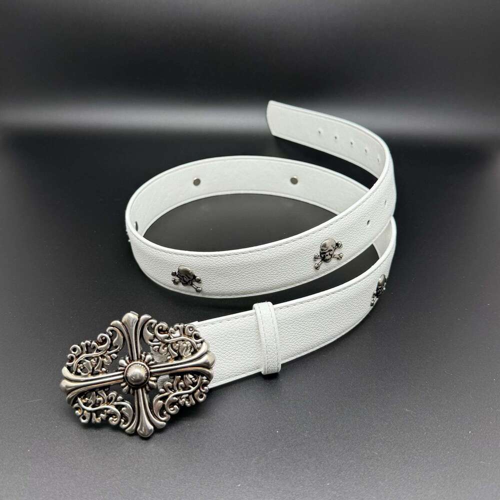 Metal Skull Cross Rivet Genuine Leather Cowboy Belt Genuine Leather Cowskin Men Belt Punk Rivet Jeans Belts For Men Ceinture