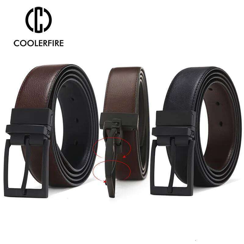 Business Dress Belts for Men Genuine Leather Belt Reversible Buckle Brown and Black Fashion Work Casual HQ111 Y260225
