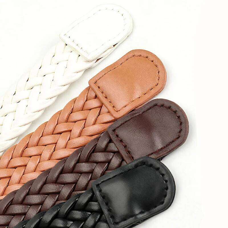 Brown Pu Braided Women's Belt Simple Design Dress Jeans Decoration Accessories Girdle Gothic Vintage Pin Buckle Black Waistband Y260225