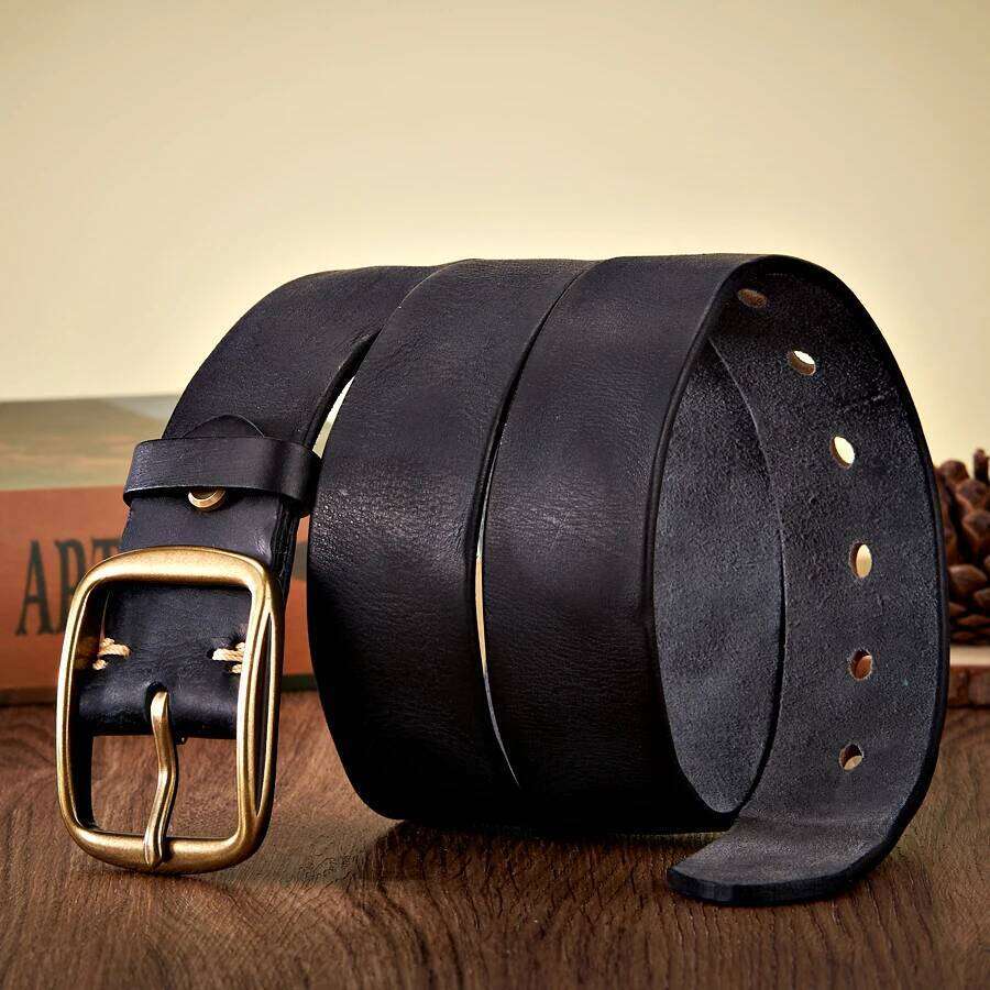 3.8CM Real Genuine Thick Leather Cowhide Copper Pin Buckle Casual Jeans Men High Quality Retro Cowboy Belt Male Strap Y260225