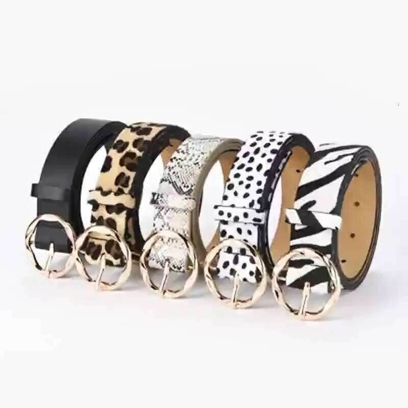 2024 New Women's Belt Leopard Snake Zebra Pattern Snakeskin Cos Skin Cricle Pin Golden Buckle Belts for Dress Jeans Suits Y260225