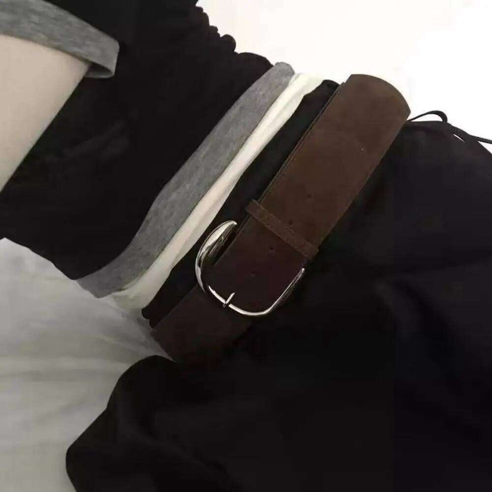 Maillard Styles Suede Leather Wide Belt Luxury Design Trendy Business Waist Strap Casual Versatile Pin Buckle Waistband Gifts Y260225