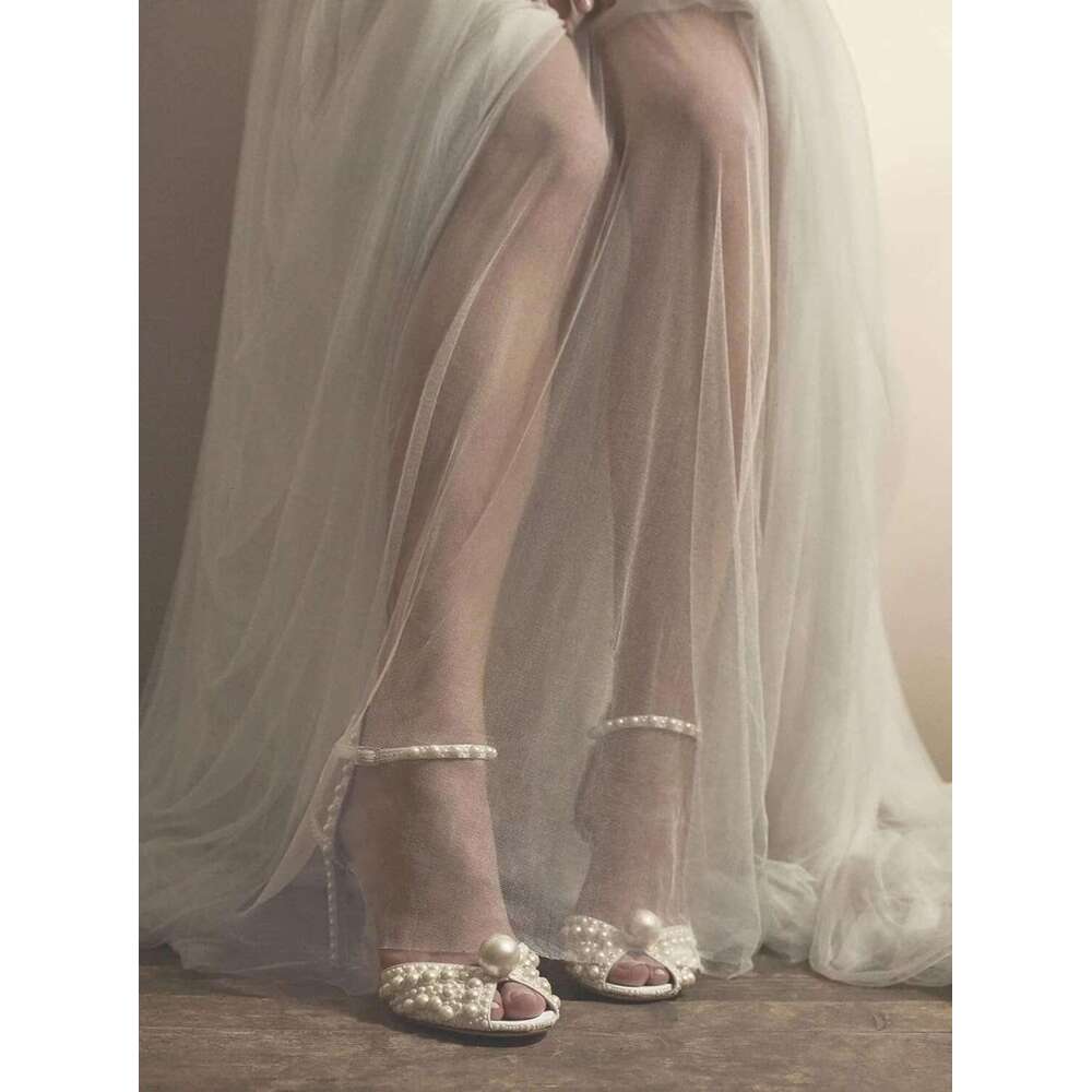 Womens Peep Toe Stiletto Heeled Sandals Shiny Pearl Buckle Ankle Strap Wedding Pumps Dress Evening Bride Bridal Shoes
