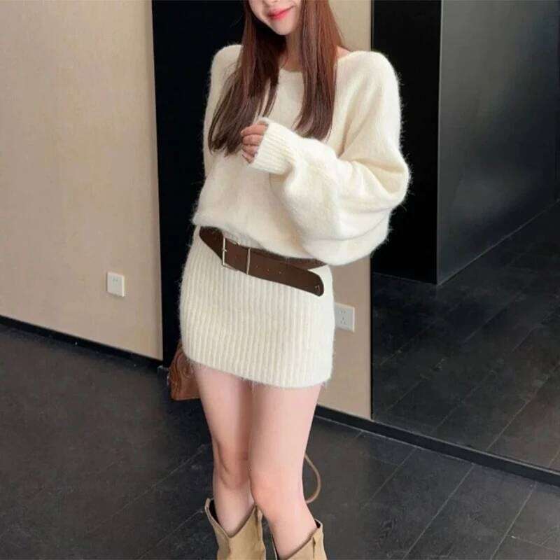 French Sexy Off Shoulder Women with Belt Irregular Long Sleeve Knitted Dress Autumn Fashion Waist Spicy Girl Dresses XJ260225