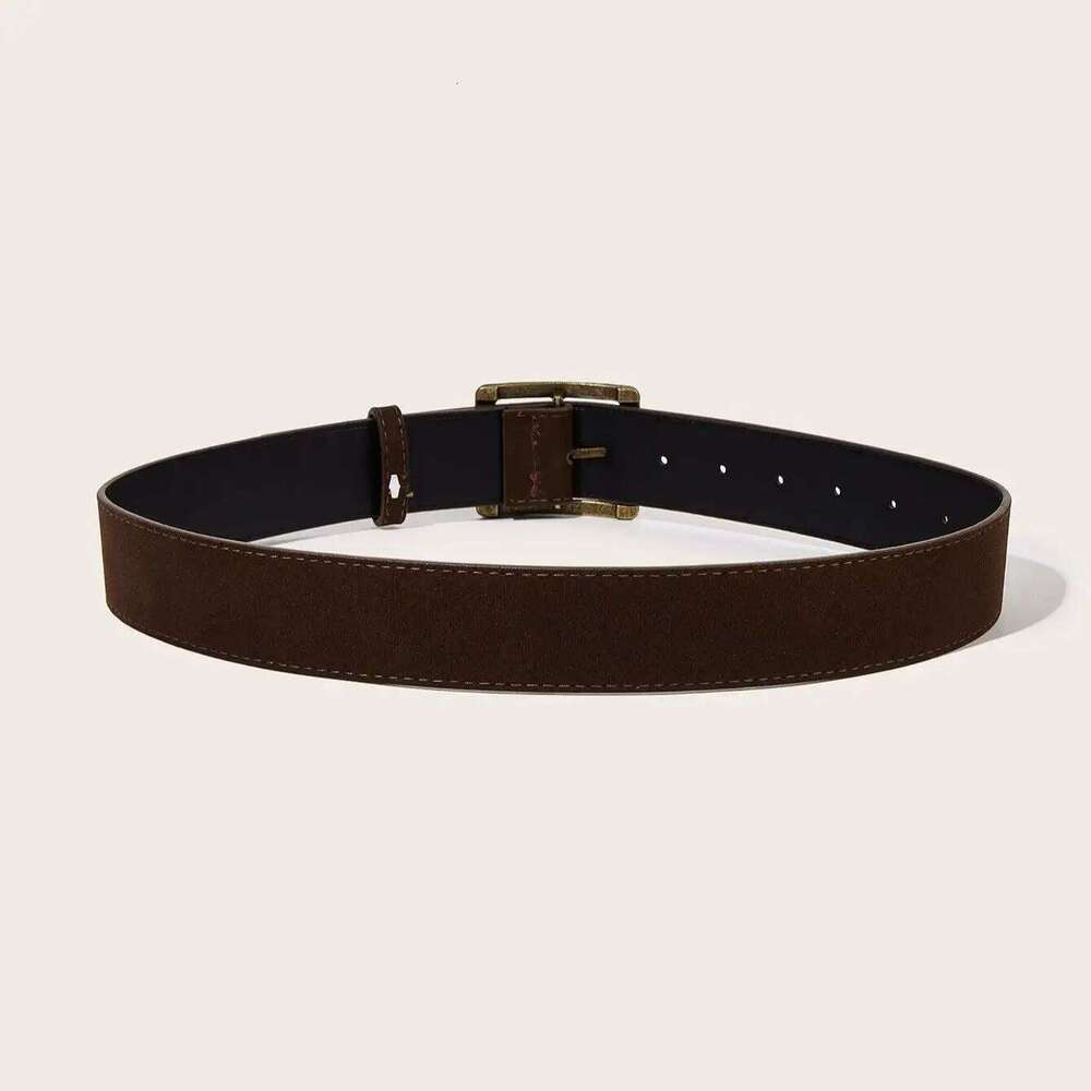 A unisex suede leather casual belt with a square buckle is suitable for daily wear Y260225