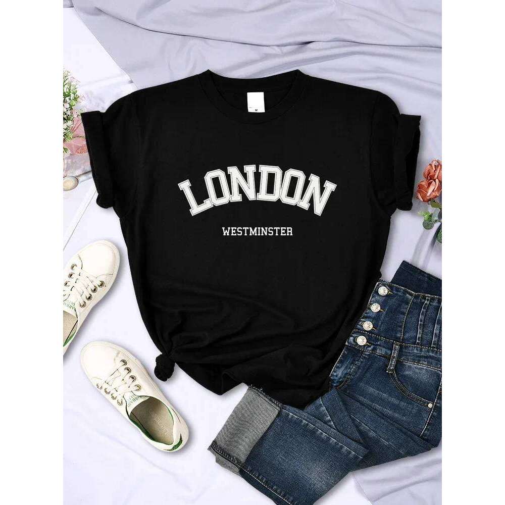 London Westminster Street Letter Tshirt Women Summer Breathable Crop Top Casual Sport Tee Clothes Sweat Cool Soft T-Shirt Female H260225