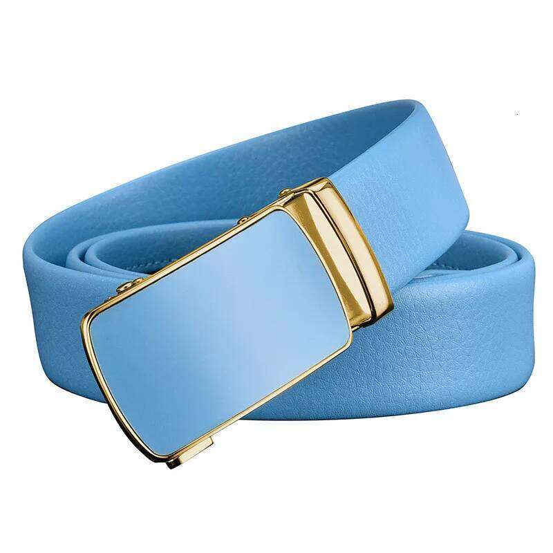 Men and Women Sky-blue Automatic Buckle 2024 New Fashion Male Business Leisure Belt Bandwidth 3CM & 3.5CM Y260225