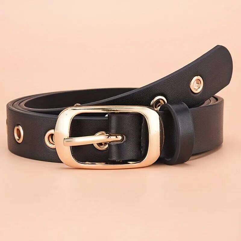 1pc New Women's Fashion Metal Eyelet No Punching Hollow PU Leather Paired with Jeans Belt for Men and Women Y260225